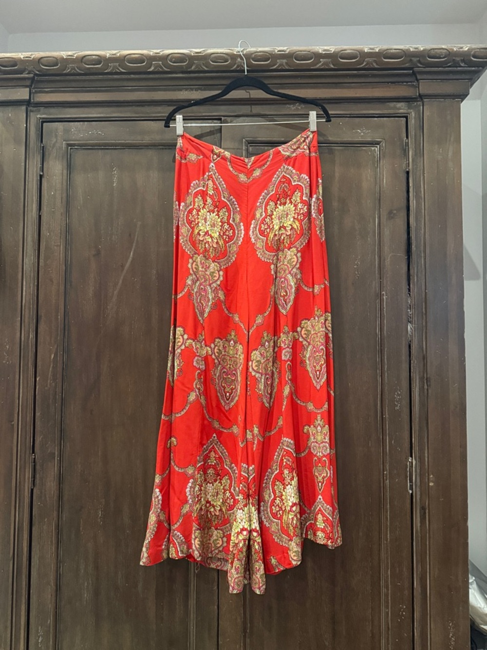 Anthropologie Red Paisley-Print Wide-Leg Pants